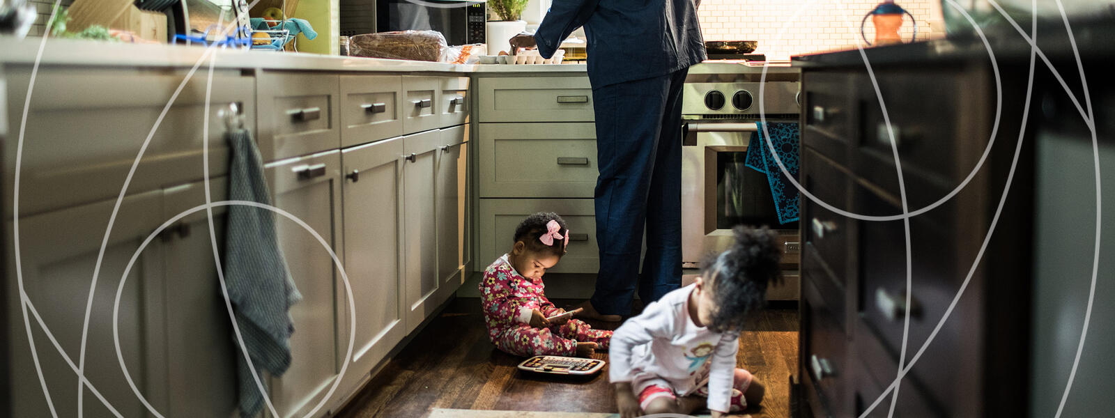 father in the kitchen with kids